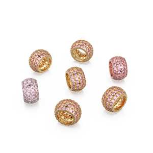 Rondelles grandes de turmalina rosa de oro macizo italiano de 14K, Charm Roundel, Turmalina, Charm adorno, Turmalina engastada en pavé, Octubre - Product Image 2