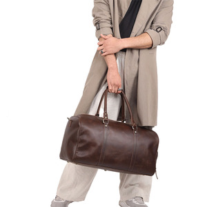 Bolsa de Viaje de Cuero Genuino Unisex, Gran Capacidad, Cierre de Cremallera, Asa Suave, Multifuncional, Estilo Vintage, Duradera, Color Marrón - Product Image 2
