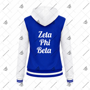 เสื้อแจ็คเก็ตวาร์ซิตี้ปักลายสำหรับผู้หญิง แบรนด์ Zeta Phi Beta Sorority จากกรีซ ขายส่ง เสื้อแจ็คเก็ตบอมเบอร์แบบซิปเต็มตัวสำหรับผู้หญิง สั่งทำได้ - Product Image 2