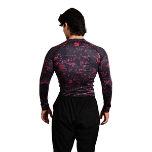 Custom Men's <b>Black</b> Red Graphic <b>Long</b> <b>Sleeve</b> Compression Shirt Crewneck Slim <b>Gym</b> Training Rash Guard Athletic Sportswear Base - Product Image 2