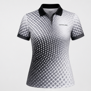 Polo de Manga Corta con Logotipo Personalizado para Mujer, Degradado de Puntos Blancos y Negros, Secado Rápido, Sublimación, Ropa Deportiva de Golf - Product Image 1