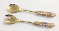 Ensemble de fourchettes et cuillères à salade en acier inoxydable avec manche en marbre, écologique, compatible lave-vaisselle, accessoires de cuisine, vente en gros