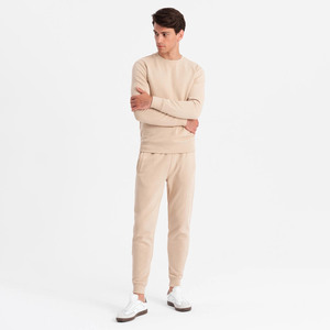 High Quality Custom Logo Mens Tracksuit Blank Plain Beige Crewneck Sweatshirt and Jogger <b>Set</b> OEM Sweat Suit Wholesale - Product Image 2