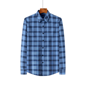 Camisa de Vestir de Popelina a Rayas Azules para Hombre, Manga Larga, Cuello Clásico, Formal, con Botones, de Poliéster/Algodón, Tejido Antiarrugas para Primavera - Product Image 1