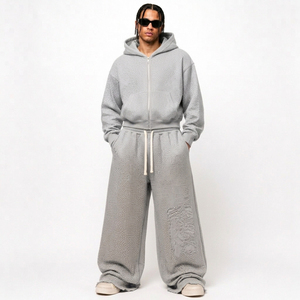 Conjunto de chándal rojo con pedrería para hombre, sudadera con capucha y cremallera, y pantalones holgados con cordón, estilo hip hop, dos piezas - Product Image 5