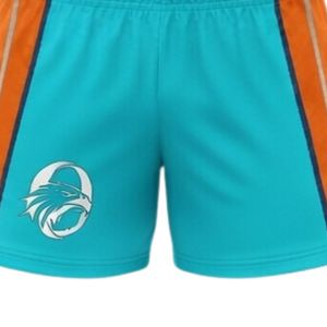 Men <b>Turquoise</b> Orange Sublimated Netball Jersey Shorts Set Polyester Athletic Team Uniform Side Stripe Panel Match Wear <b>Clothing</b> - Product Image 6