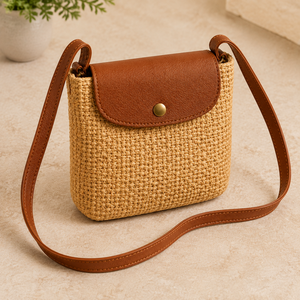 Sac messager écologique en jute tressé réglable XL pour femme avec chaînes et boutons, sac à bandoulière pour femme - Product Image 6