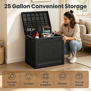 "25 Gallon Weatherproof Rattan Deck <b>Box</b> with <b>Lockable</b> <b>Storage</b> Chest & Patio Side Table" - Product Image 5