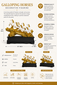 Luxury Handicraft Handmade 7 Running Horses Golden Polyresin Feng Shui Horse Figurine Decorative Home Dcor <b>Statue</b> - Product Image 5