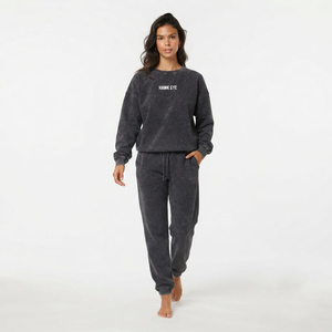 Ensemble deux pièces de haute qualité pour femme : sweat-shirt à col rond délavé et pantalon de jogging, style streetwear décontracté et ample - Product Image 4