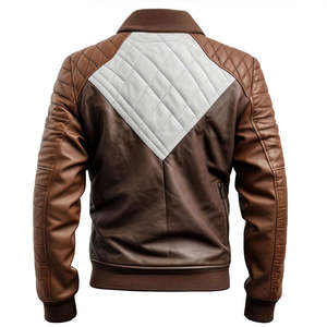 Blouson tendance en cuir véritable coupe-vent pour homme, doublure en coton, logo personnalisé, style motard, disponible en OEM/ODM, vêtement d'extérieur vintage pour l'hiver - Product Image 2