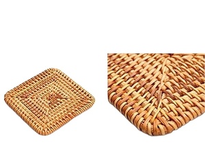 Sous-verres carrés modernes faits à la main en corne/MDF, tapis de tasse tissés écologiques, absorbants et résistants à la chaleur pour café et cuisine - Product Image 2