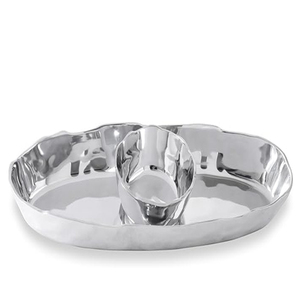 High Glossy Mirror Finish Metal Oval Chip & Dip Bowls Chip <b>Snack</b> <b>Tray</b> Bowl and Dipping Dish for Chips and Party Appetizers - Product Image 3