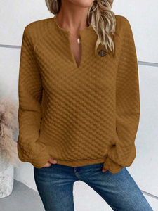 Women's <b>Quilted</b> Crewneck Sweatshirt Textured Raglan Sleeve Coffee Brown Streetwear Casual Hoodies Custom Logo - Product Image 4