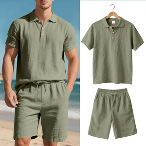 Summer Men's Breathable Hawaiian Print Tracksuit Holiday Beachwear Short Suit 2 Piece Polo T Shirt Shorts <b>Set</b> - Product Image 5