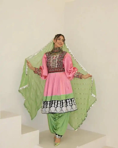 Traditional Afghan Kuchi Dress In Custom Solid Designed Heavy Embroidery <b>Mirror</b> Work Handmade Details Perfect Afghan Dress - Product Image 2