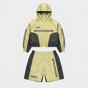 Premium 120 GSM Lightweight Nylon Women Windbreaker Short Set <b>White</b> Blue Breathable Hooded Design Custom Print Logo Activewear - Product Image 6