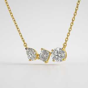 <b>Three</b> Stone Cluster <b>Pendant</b> Necklaces Round Radiant Pear Cut Lab Grown Diamond Solitaire Everyday Wear Modern 14k 18k Solid Gold - Product Image 1