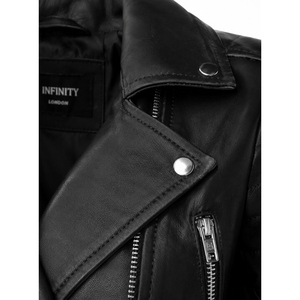 Chaqueta de Motociclista Corta de Cuero Genuino para Mujer, Chaqueta de Moto Negra Personalizada, Chaqueta de Cuero Ajustada a la Moda, OEM - Product Image 4