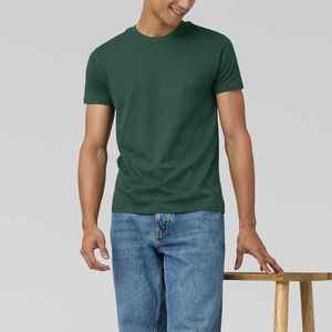 T-shirt à manches courtes pour homme, vert foncé, col rond, coupe classique, vêtements décontractés, jersey 100% coton, couleur unie, tricoté - Product Image 6