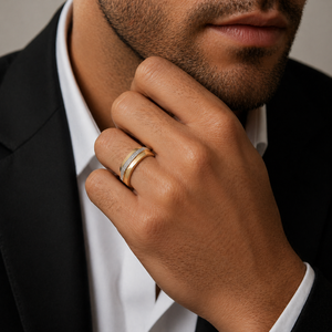 Bague pour homme en or rose 18 carats avec micro-pavé de zircon cubique, bicolore, polie, pour mariage, fête, usage quotidien, cadeau, bijoux - Product Image 5