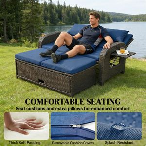 Navy Blue <b>Outdoor</b> Lounge Chair <b>Sofa</b> <b>Bed</b> for Garden Use - Product Image 3