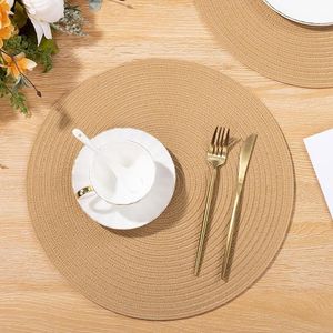 Set of 6 15 Inch Round Braided Cotton Polyester Heat-Resistant Placemats Washable <b>Table</b> <b>Mats</b> for Dinner Party - Product Image 3