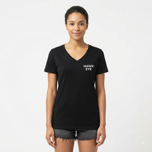 T-shirt en coton tricoté respirant à manches courtes et col en V pour femme Hawk Eye, couleur unie, décontracté, personnalisable, pour le printemps et l'été - Product Image 1