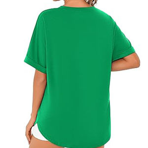 Camisetas de Manga Corta para Mujer, Color Verde Oscuro, Cuello Redondo, Estilo Holgado, Moda Veraniega, Decoración con Logotipo Personalizado, Estilo Casual, Transpirable - Product Image 3
