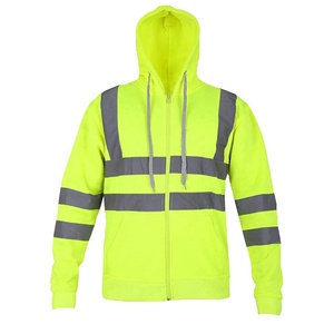 <b>Mens</b> High Visibility <b>Reflective</b> Hooded Sweatshirt Zip up Workwear <b>Jacket</b> Waterproof Breathable Safety Uniform Polyester - Product Image 1