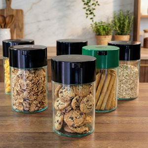 Conteneur cylindrique hermétique de qualité alimentaire 1,85 L à ouverture facile, pot de rangement de cuisine anti-humidité pour biscuits, noix, aliments secs, compatible lave-vaisselle - Product Image 1