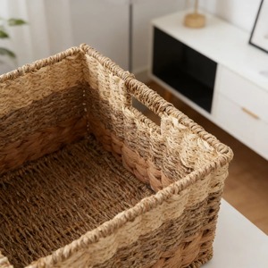 <b>Square</b> seagrass <b>basket</b> combining 3 materials Handmade Storage <b>Basket</b> Wholesale eco-friendly Made in Vietnam - Product Image 5