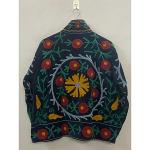Hand Embroidered <b>Velvet</b> Cotton <b>Jacket</b> <b>Women</b> Mandarin Collar Full Sleeve Winter Bohemian Eye Pattern Open Front Coat - Product Image 5