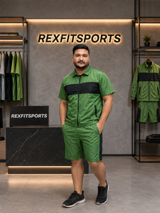REXFIT SPORTS 2026 Customized <b>Men</b>’s Forest <b>Green</b> Nylon <b>Short</b> Sleeve Tracksuit Set Full Zip Jacket and <b>Shorts</b> Custom Sportswear - Product Image 4