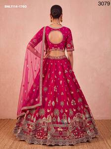 Ensemble Lehenga-Choli de Mariage en Soie Premium Brodé de Motifs Traditionnels (Cygne-Doli) Fait Main, Thème Héritage, Bleu, Needle Exports - Product Image 2