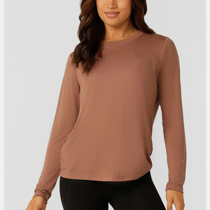 Camiseta de Manga Larga de Algodón para Mujer al por Mayor, Color Sólido, Informal, Lisa, Personalizable con Estampado - Product Image 1