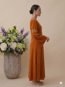 Vestido Largo de Terciopelo Estilo Boho con Bordado Floral, Manga Larga, Cuello Redondo, Corte Holgado, Ropa Casual de Otoño - Product Image 6