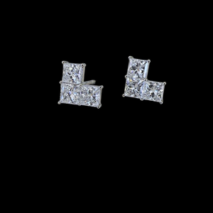 Pendientes de Diamantes Cultivados en Laboratorio con Corte Princesa de Tres Piedras en Oro, Oro Rosa, Oro Blanco o Plata VVS VS D E F para Mujer - Product Image 1