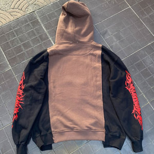 Gothic Hoodie Men Oversized Cotton French Terry Front Print Bat Design <b>Red</b> Flame Sleeves Autumn Wear Hoodie - Product Image 2