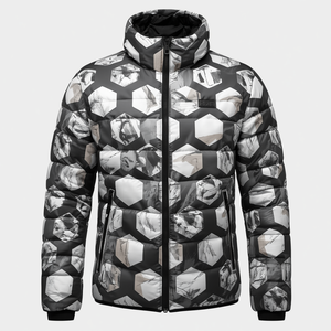 Men's Waterproof Windproof Hooded <b>Thick</b> Winter Casual Hexagon Print Puffer <b>Jacket</b> - Product Image 1