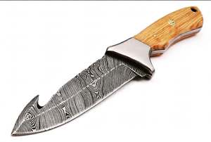 Cuchillo utilitario de acero de Damasco hecho a mano con mango de madera y guardacuchillo de acero inoxidable, herramienta para procesamiento en campo - Product Image 2