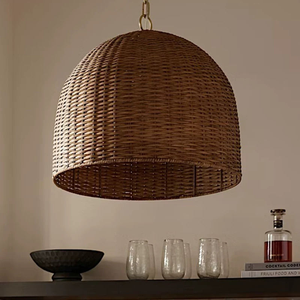 Lampe suspendue en rotin biologique de style zen japonais, minimaliste, artisanale, tissée à la main, pour îlot de cuisine, chambre à coucher - Product Image 3