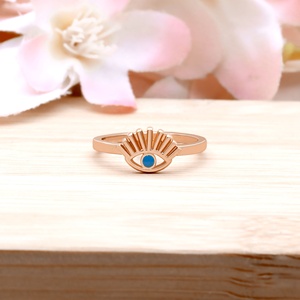 Bague Classique Œil de Diable en Argent Plaqué Or Rose avec Cristal Diamant d'Eau et Émail Bleu pour Femme, Cadeau, Accessoire de Mode - Product Image 5