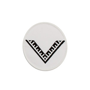 Custom Embroidered Iron-On Canvas Circular Clothing Patch with Black Chevron Geometric Design White Background for Apparel Hats - Product Image 1