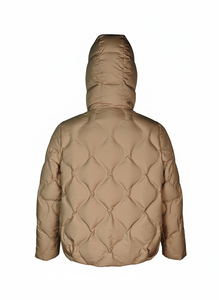 OEM Women's <b>Quilted</b> Jacket Hooded Short Winter Coat Full Sleeve Button Closure Solid Color Polyester <b>Wadding</b> - Product Image 2