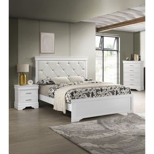 Comodino in Legno Massello Stile Moderno Glamour con Due Cassetti e Finitura Trapuntata con Cristalli, Bianco, Arredamento Camera da Letto - Product Image 6