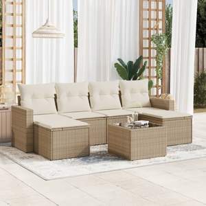 Conjunto de Sofás Modulares Grandes para Jardín en Ratán Sintético PE Beige, Elegante y Cómodo - Product Image 1