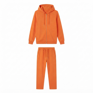 Conjunto deportivo naranja para hombre, sudadera con capucha y cremallera completa, pantalones deportivos de color sólido, ropa informal de otoño, sudadera con capucha y pantalones para hombre - Product Image 1