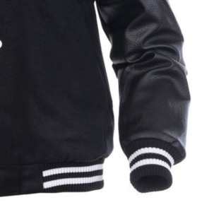 <b>Men's</b> Black Varsity <b>Jacket</b> Regular Fit Stand Collar Button Front Solid Color Casual Autumn Windproof Knitted Cotton Blend - Product Image 5