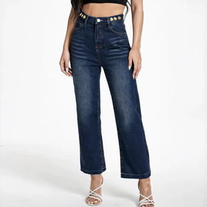 Jean décontracté taille haute pour femme, coupe large, délavage clair, longueur cheville - Product Image 3